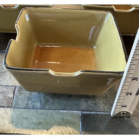 Pottery Barn Bowl ASIAN SQUARE Japan Gold Brown Noodle Ramen Bowls‎ Set Of 2 - Picture 7 of 7